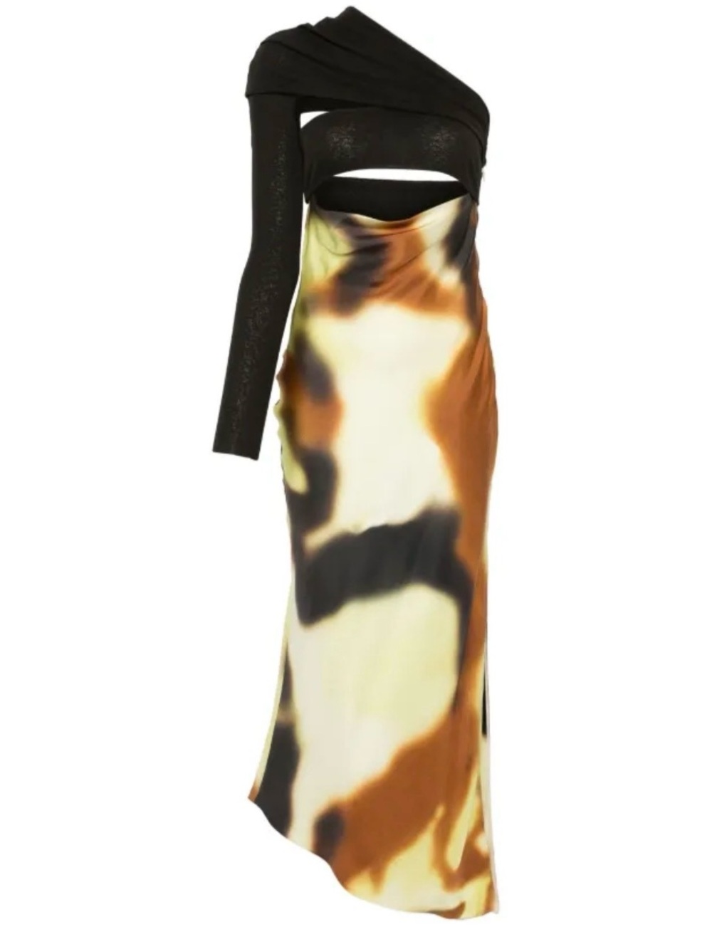 Nanushka Brown, Black & Cream Abstract Satin Maxi Skirt
